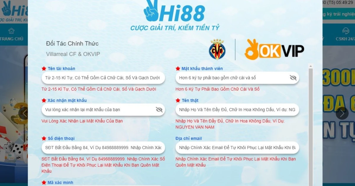 Hướng dẫn đăng ký tài khoản Casino HI88