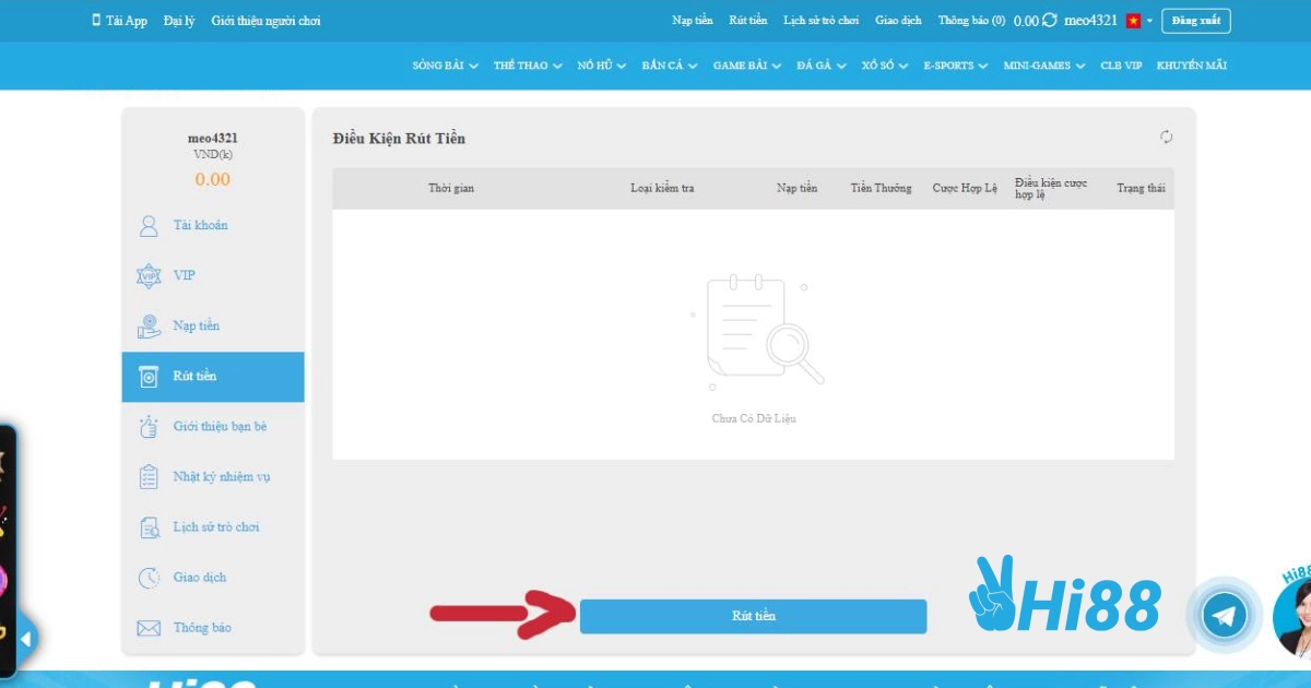 Hướng dẫn từng bước rút tiền HI88